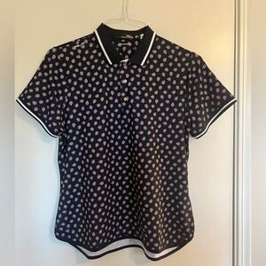 NWT Ralph Lauren X ladies golf navy printed short sleeve polo, size L.